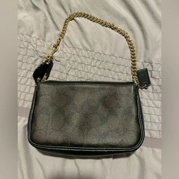 Coach Black and Brown Wristlet with Gold Chain - Picture 3 of 6